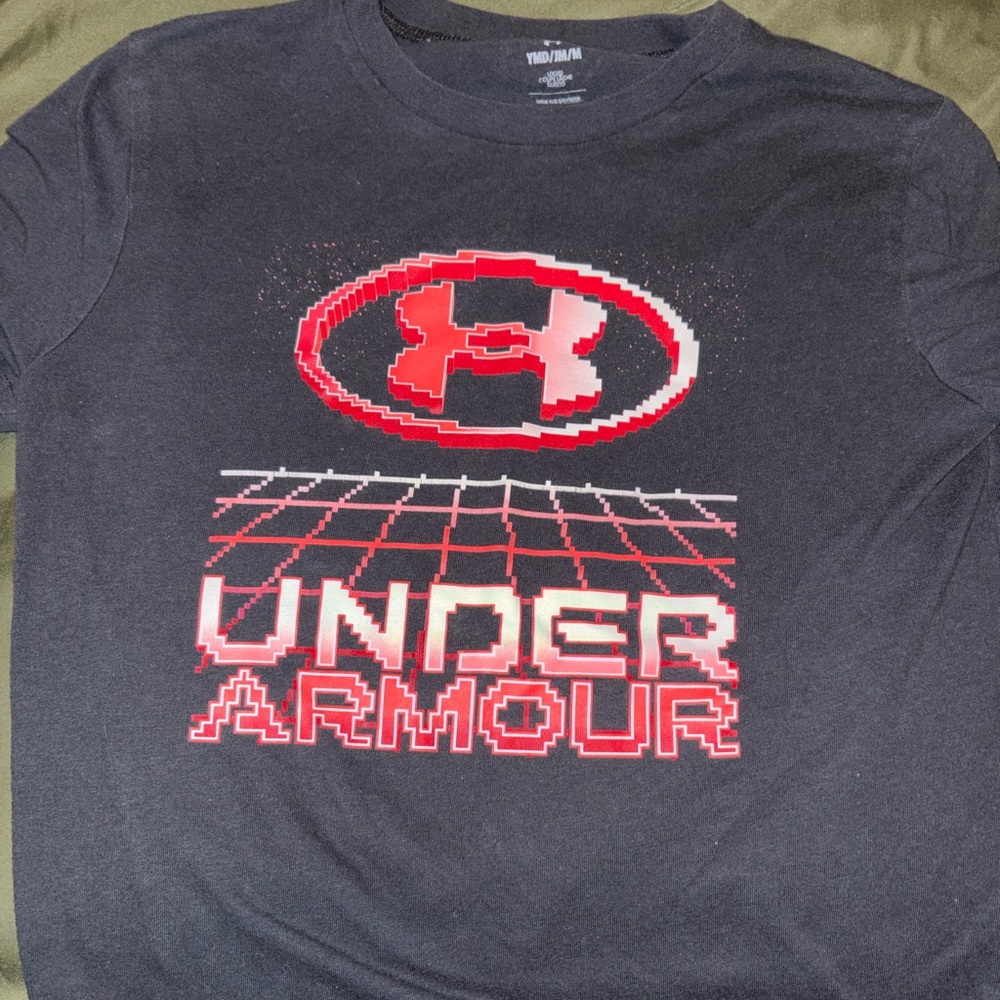 Youth Under Armour Black Tee with Red Pixel Logo